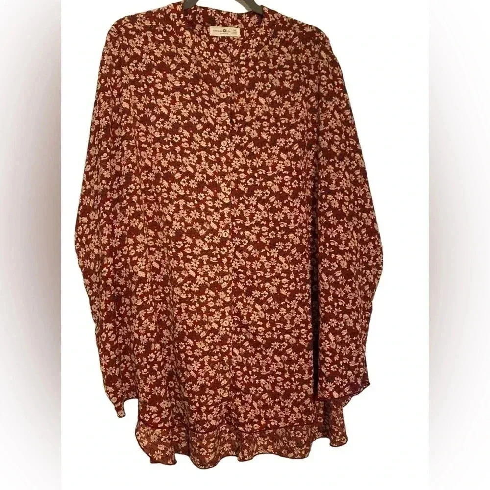 Natural Life one size tunic/dress. Very oversized. Mandarin neckline red